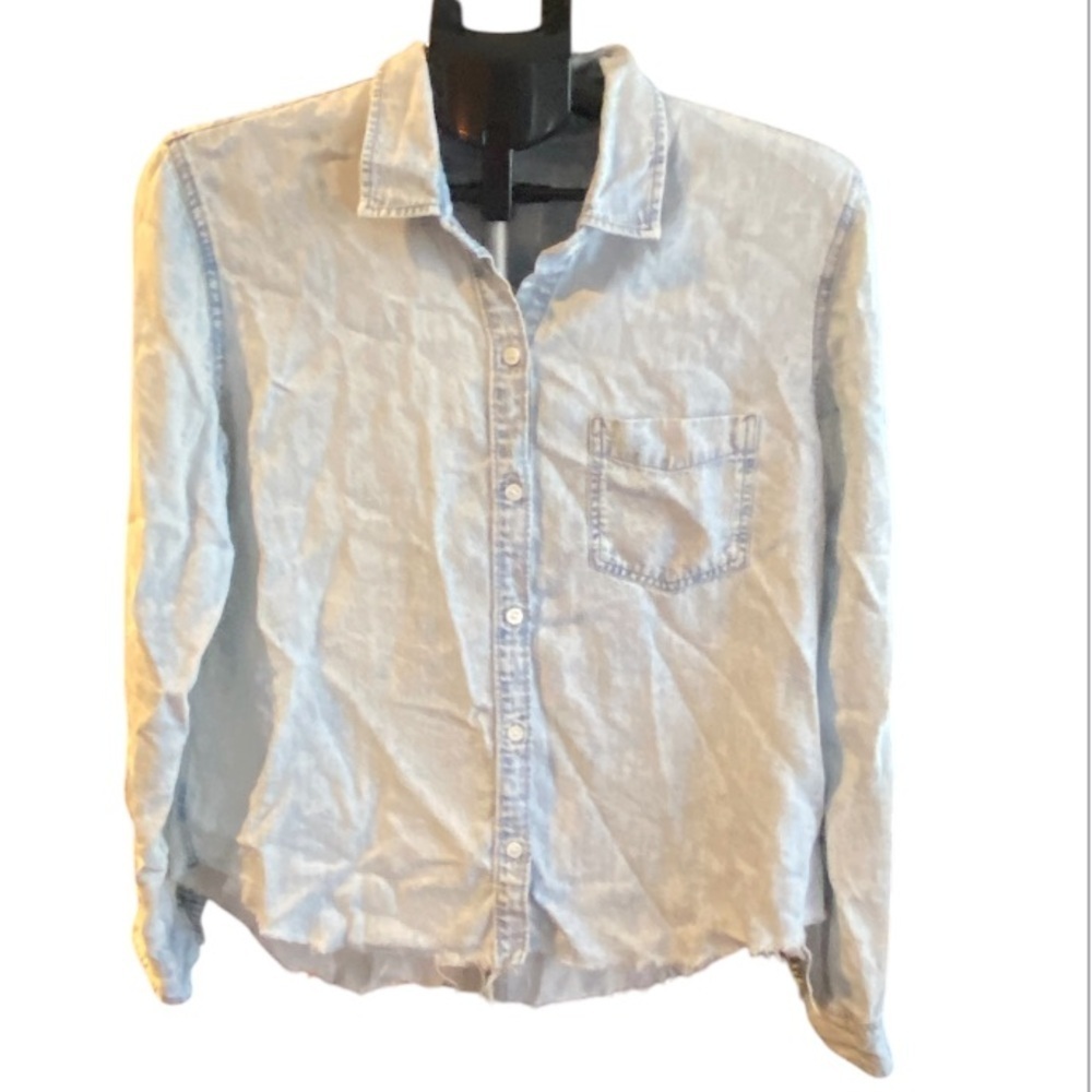 Rails Ingrid Raw Hem Shirt Light Acid Wash Size M